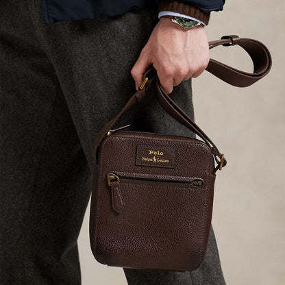 Polo Ralph Lauren Pebbled Leather Crossbody Bag Dark Brown