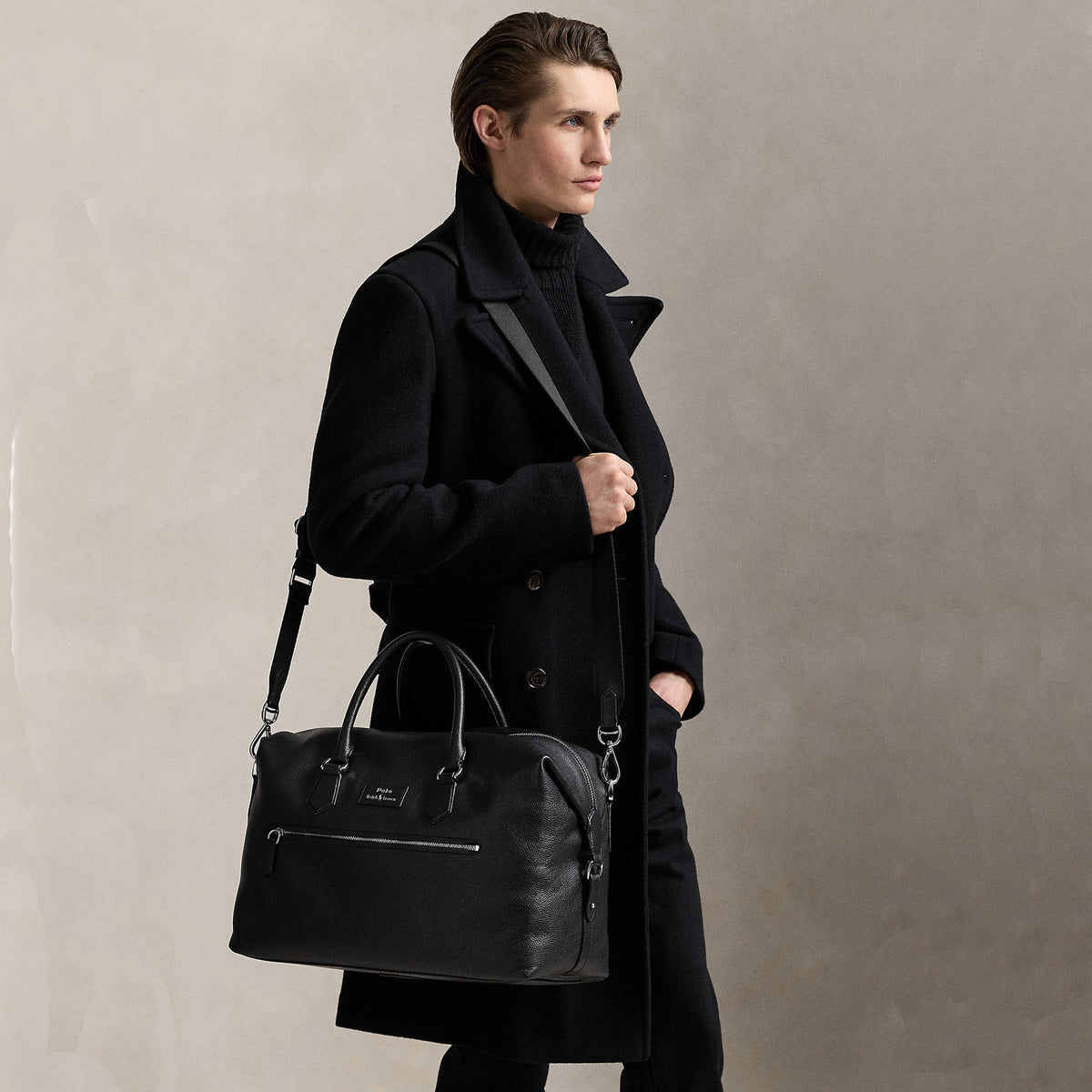 Polo Ralph Lauren Pebbled Leather Duffel Bag Black