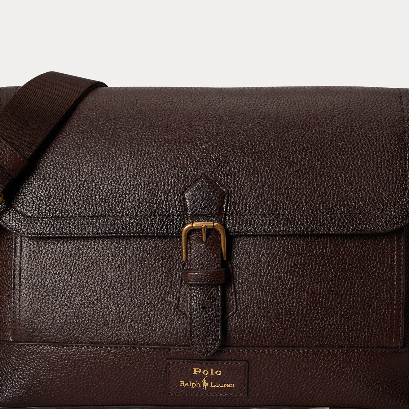 Polo Ralph Lauren Pebbled Leather Messenger Bag Dark Brown