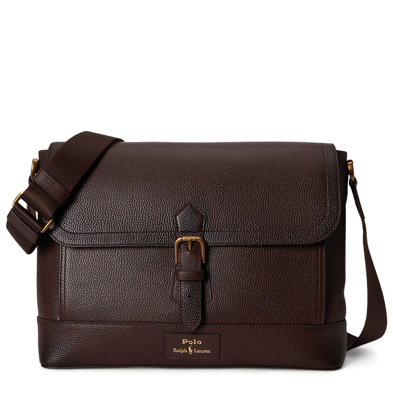 Polo Ralph Lauren Pebbled Leather Messenger Bag Dark Brown