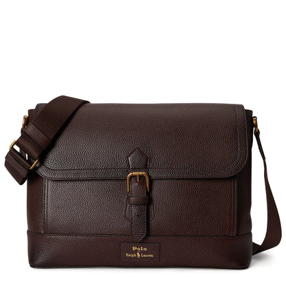 Polo Ralph Lauren Pebbled Leather Messenger Bag Dark Brown