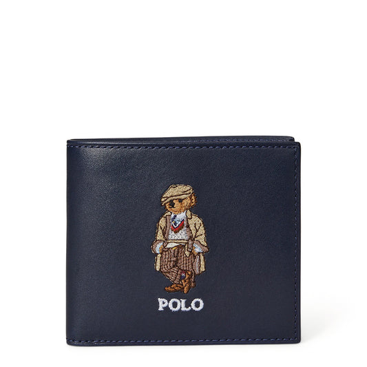 Polo Ralph Lauren Polo Bear Leather Billfold Coin Wallet Newport Navy