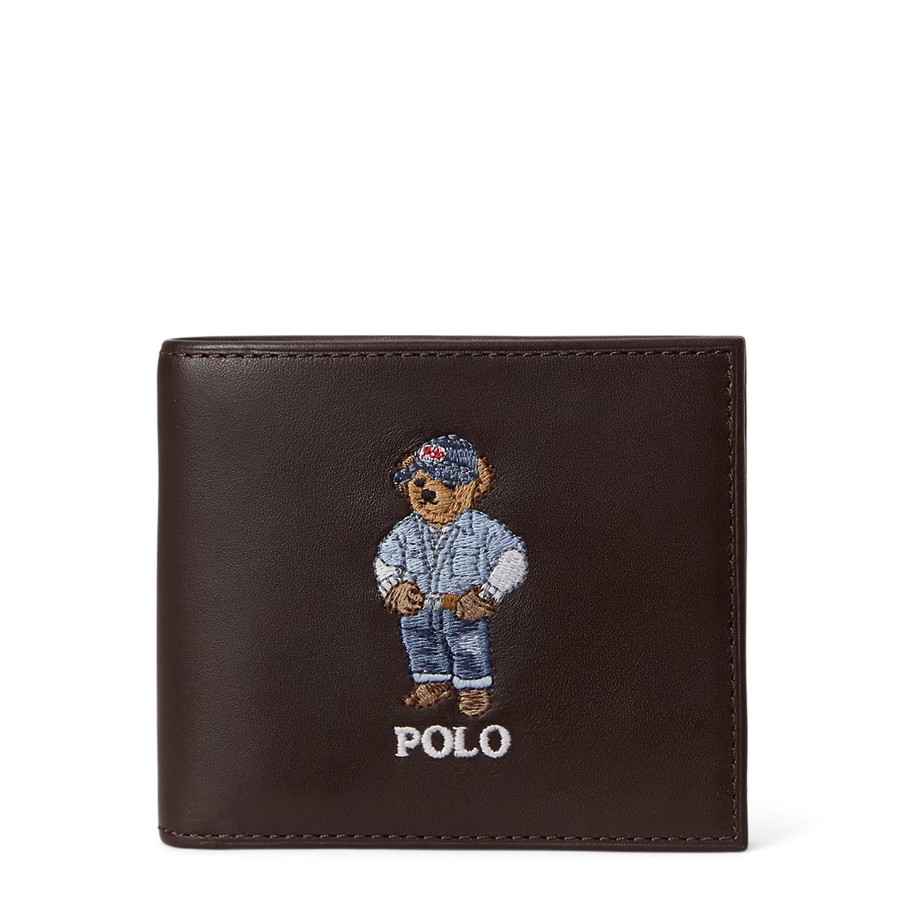 Polo Ralph Lauren Polo Bear Leather Billfold Wallet Dark Brown