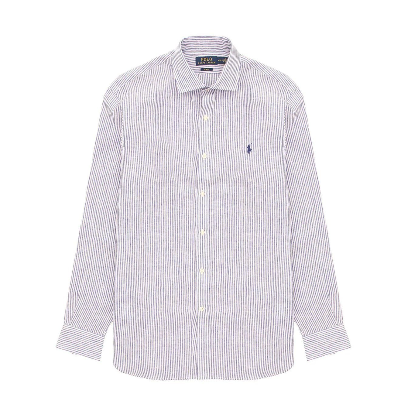 Polo Ralph Lauren Pony Embroidered Stripe Linen Shirt Royal White