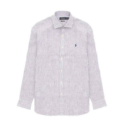 Polo Ralph Lauren Pony Embroidered Stripe Linen Shirt Royal White