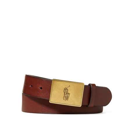 Polo Ralph Lauren Pony Plaque Leather Belt Brown