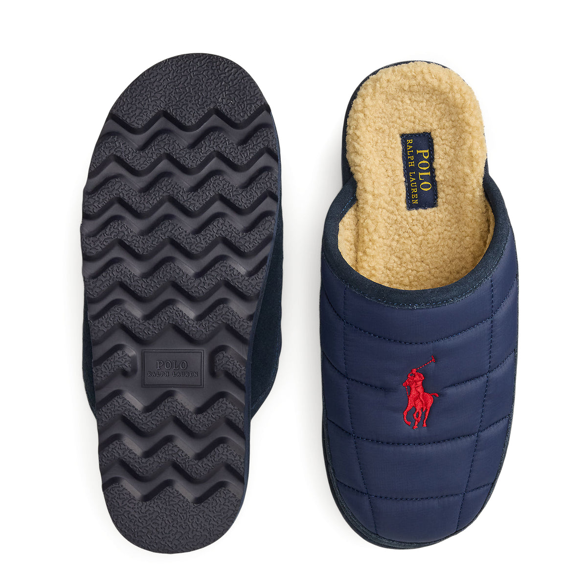 Polo Ralph Lauren Reade Suede Trim Quilted Scuff Slipper Navy Nylon / Navy Suede / Red