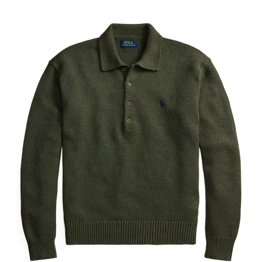 Polo Ralph Lauren Relaxed Cable Cotton Polo Sweater Olive Shrub Heather