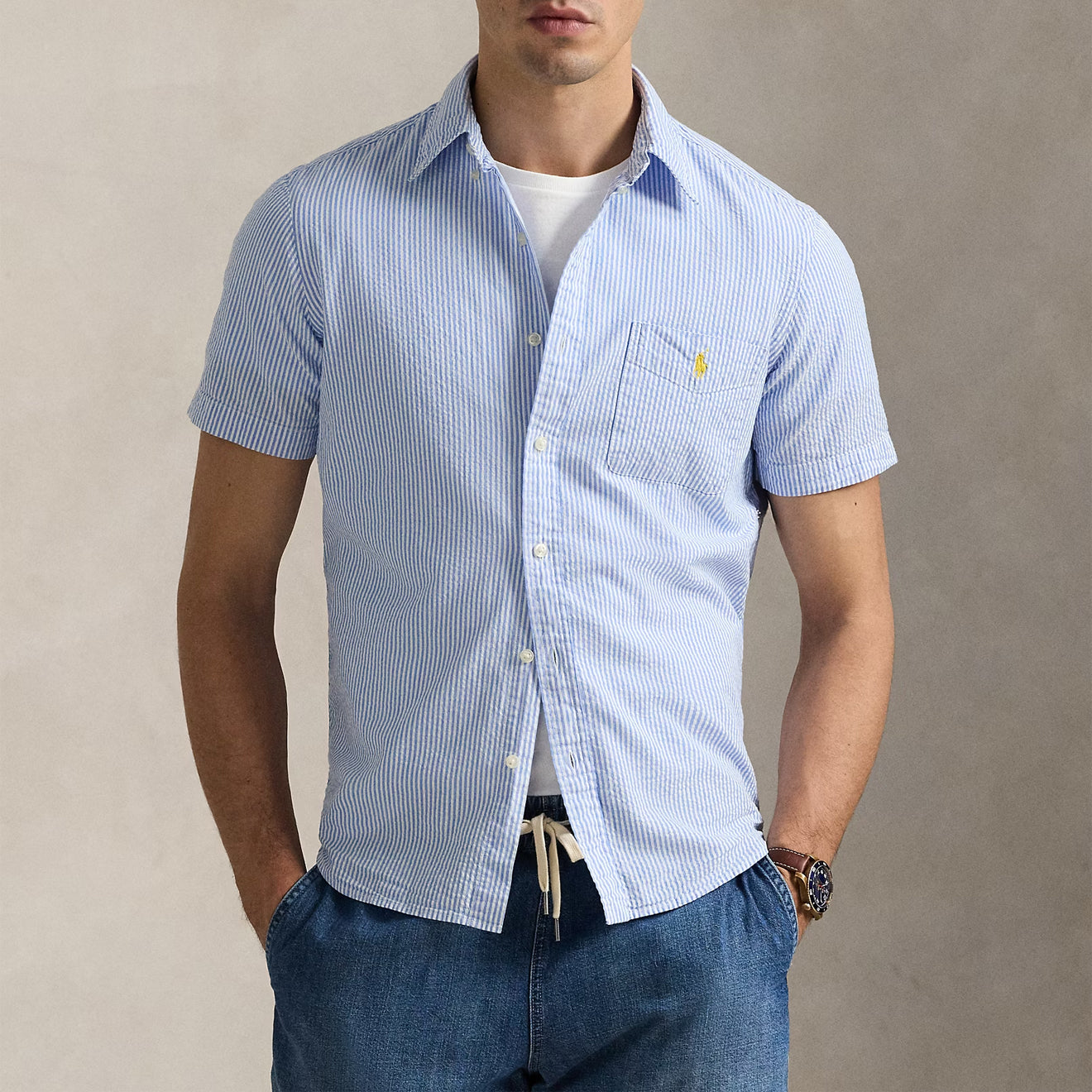 Polo Ralph Lauren Short Sleeve Sport Shirt Custom Blue / White - The Sporting Lodge