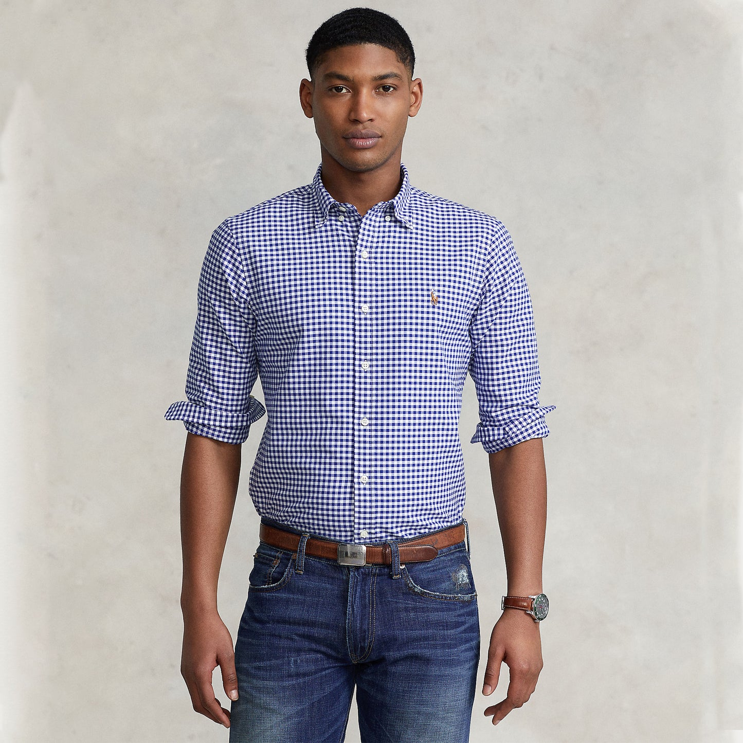 Polo Ralph Lauren Slim Fit Gingham Oxford Shirt Royal / White