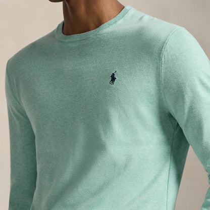 Polo Ralph Lauren Slim Fit Textured Cotton Sweater Green Swallow Heather - The Sporting Lodge