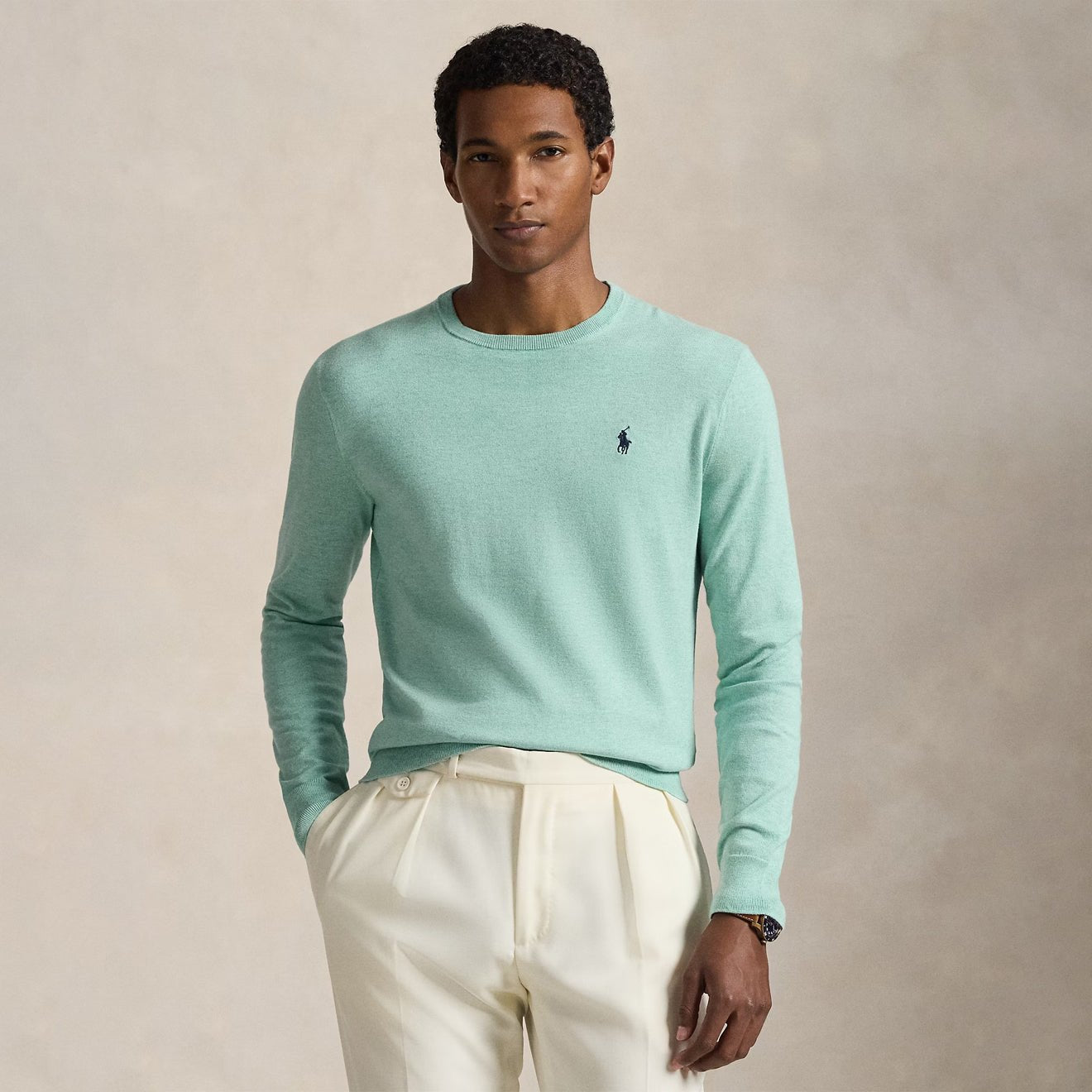 Polo Ralph Lauren Slim Fit Textured Cotton Sweater Green Swallow Heather - The Sporting Lodge