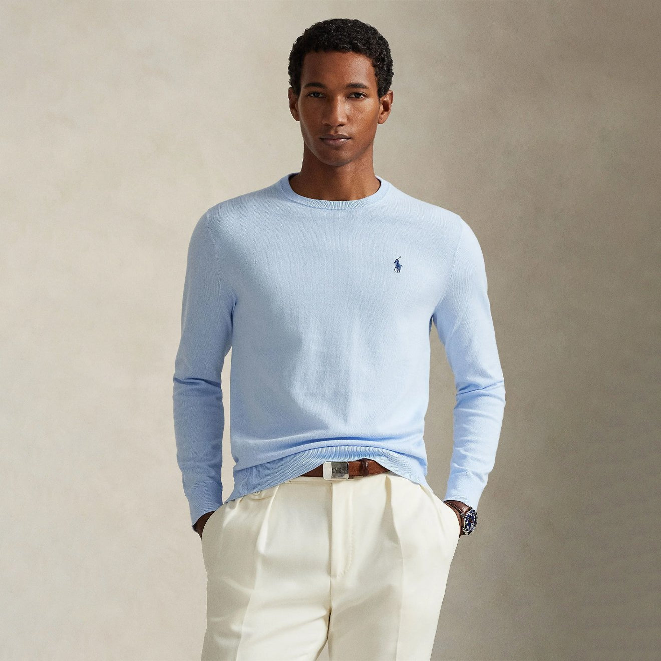 Polo Ralph Lauren Slim Fit Textured Cotton Sweater Office Blue