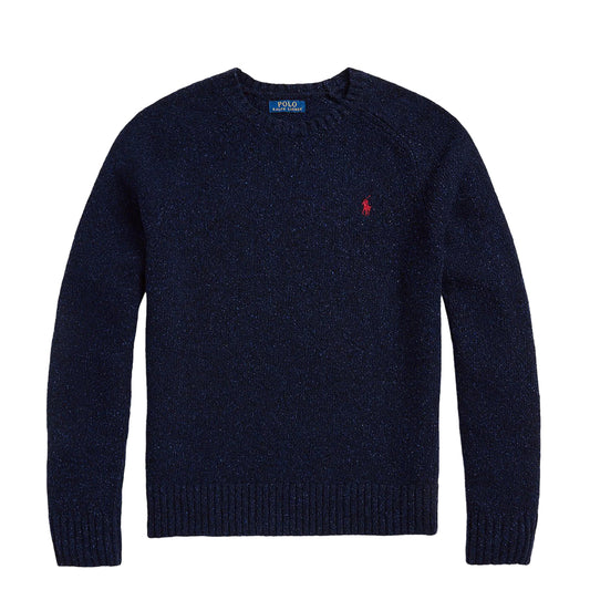 Polo Ralph Lauren Speckled Wool Blend Crew Neck Jumper Ancient Navy Donegal