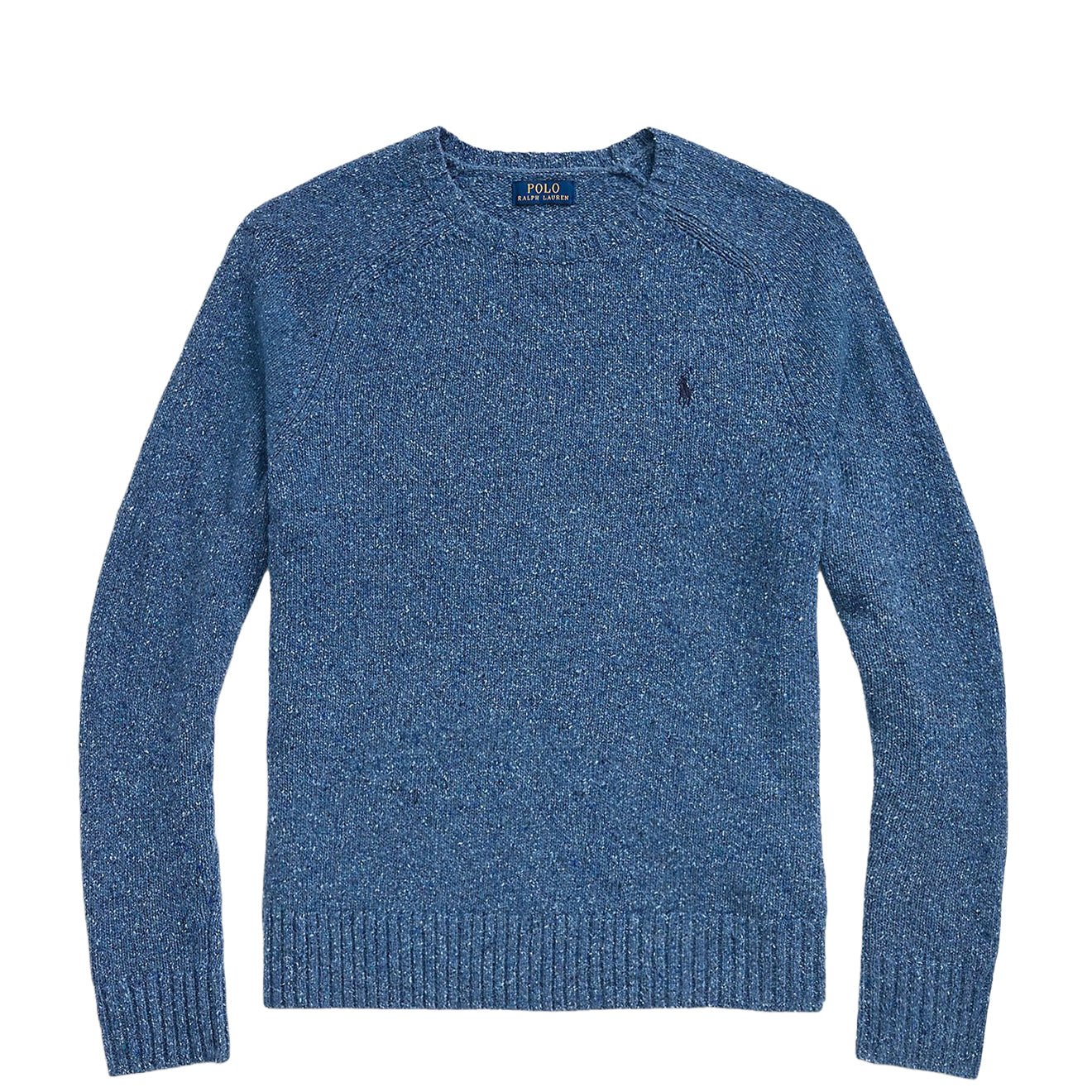 Polo Ralph Lauren Speckled Wool Blend Crew Neck Jumper Chambray Blue Donegal