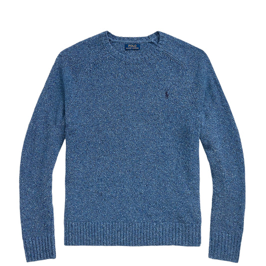 Polo Ralph Lauren Speckled Wool Blend Crew Neck Jumper Chambray Blue Donegal