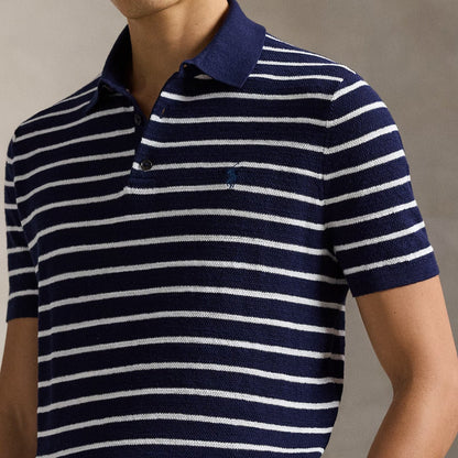 Polo Ralph Lauren Striped Cotton - Linen Polo Sweater Bright Navy Combo