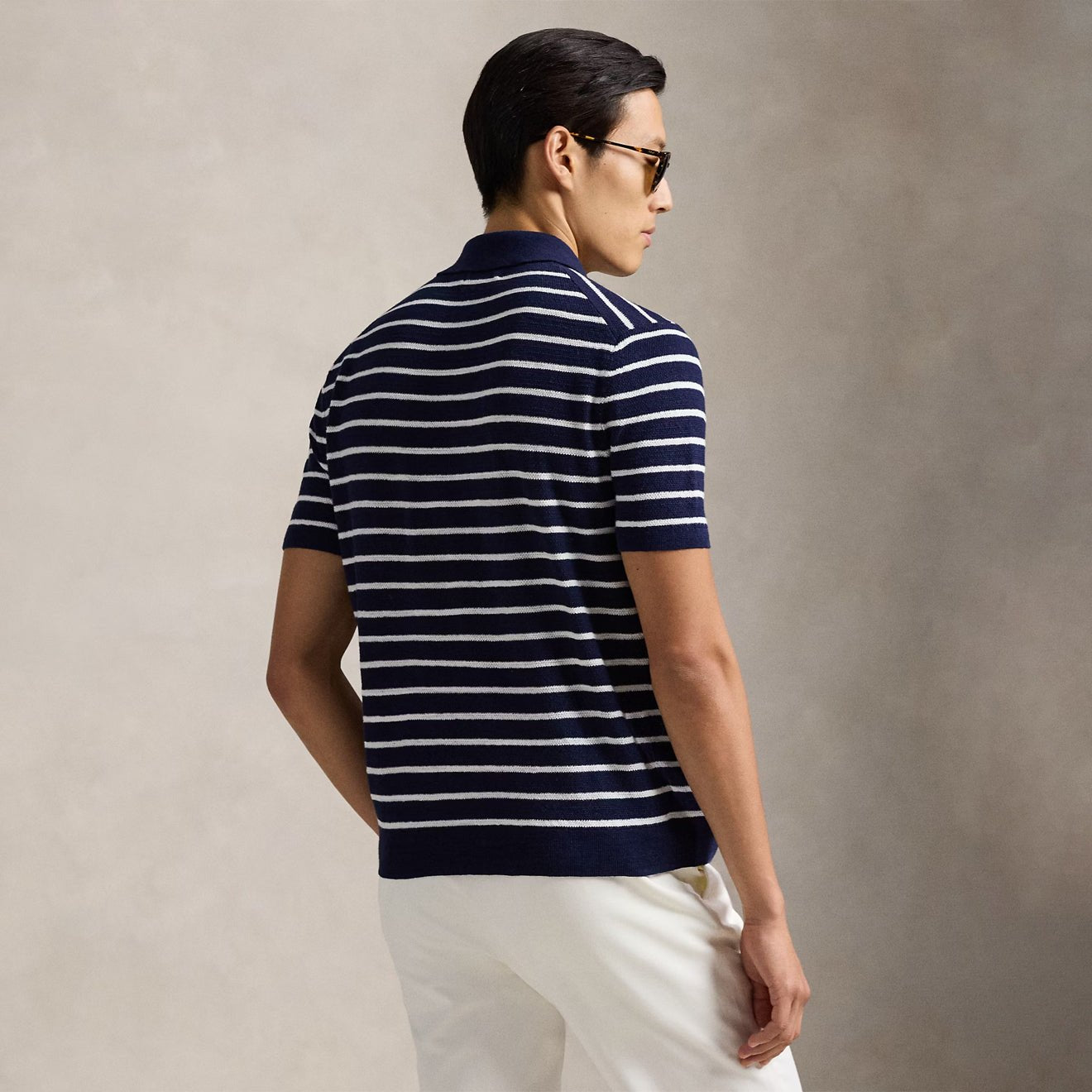 Polo Ralph Lauren Striped Cotton - Linen Polo Sweater Bright Navy Combo