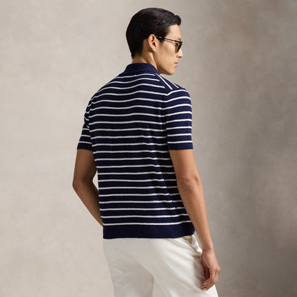 Polo Ralph Lauren Striped Cotton - Linen Polo Sweater Bright Navy Combo