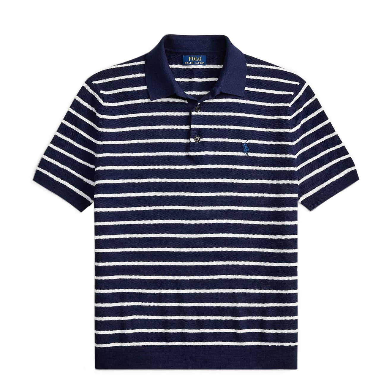 Polo Ralph Lauren Striped Cotton - Linen Polo Sweater Bright Navy Combo