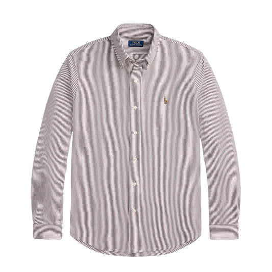 Polo Ralph Lauren Striped Knit Oxford Shirt Classic Wine / White - The Sporting Lodge