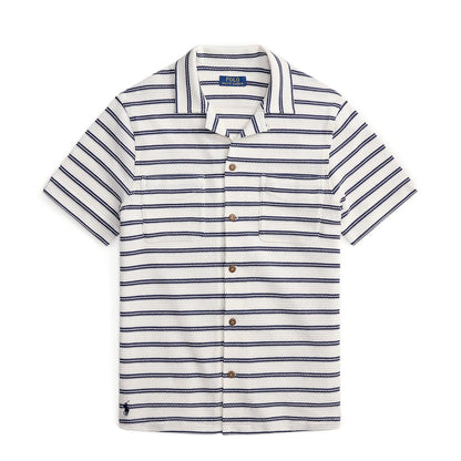 Polo Ralph Lauren Striped Pointelle - Jersey Camp Shirt Pale Cream / Newport Navy