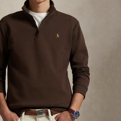 Polo Ralph Lauren Double-Knit Mesh Quarter-Zip Pullover Nutmeg Brown