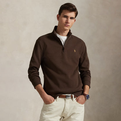 Polo Ralph Lauren Double-Knit Mesh Quarter-Zip Pullover Nutmeg Brown