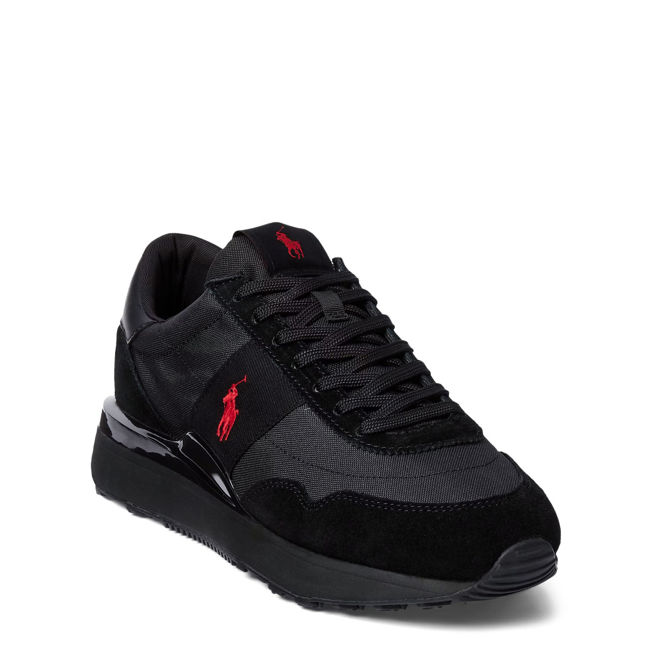 Polo Ralph Lauren Train 89 Suede and Oxford Trainer Triple Black / Red Pp - The Sporting Lodge