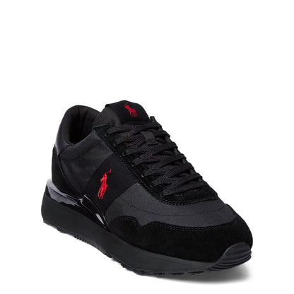 Polo Ralph Lauren Train 89 Suede and Oxford Trainer Triple Black / Red Pp - The Sporting Lodge