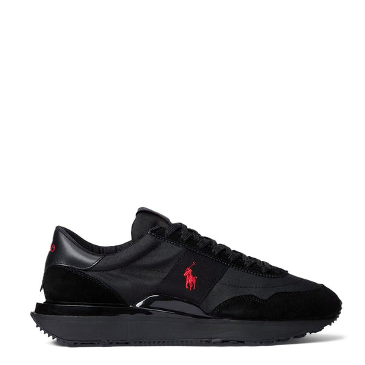 Polo Ralph Lauren Train 89 Suede and Oxford Trainer Triple Black / Red Pp - The Sporting Lodge