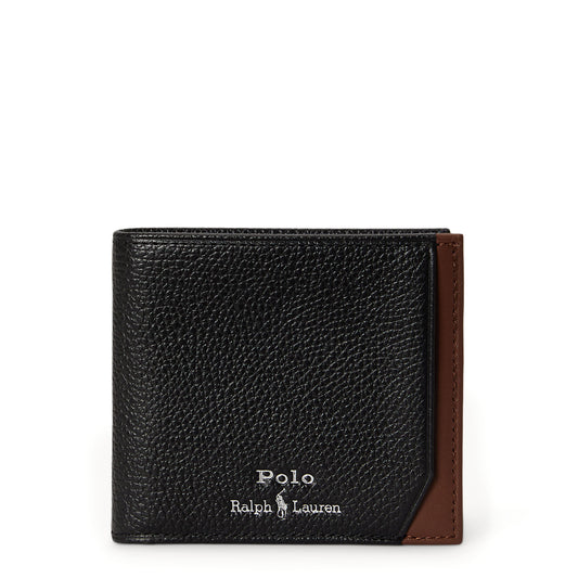Polo Ralph Lauren Two-Tone Leather Billfold Wallet Black / Saddle