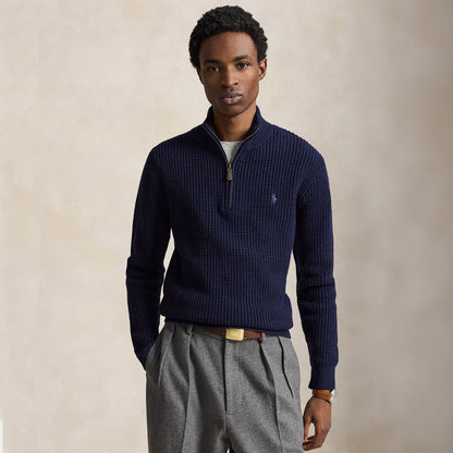 Polo Ralph Lauren Waffle-Knit Wool-Cotton Jumper Hunter Navy