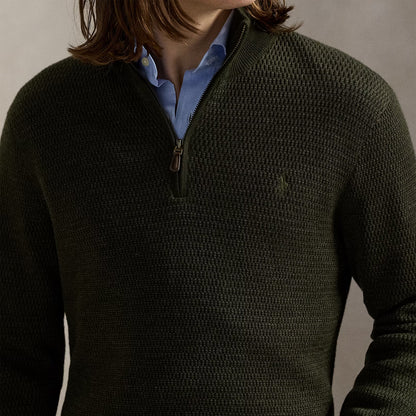 Polo Ralph Lauren Washable Wool Quarter-Zip Sweater Olive Combo