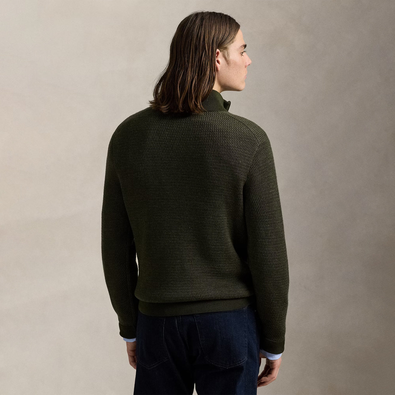 Polo Ralph Lauren Washable Wool Quarter-Zip Sweater Olive Combo