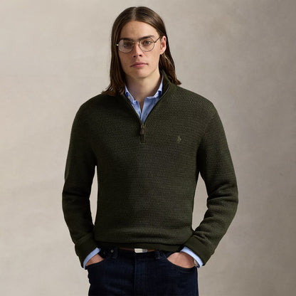 Polo Ralph Lauren Washable Wool Quarter-Zip Sweater Olive Combo