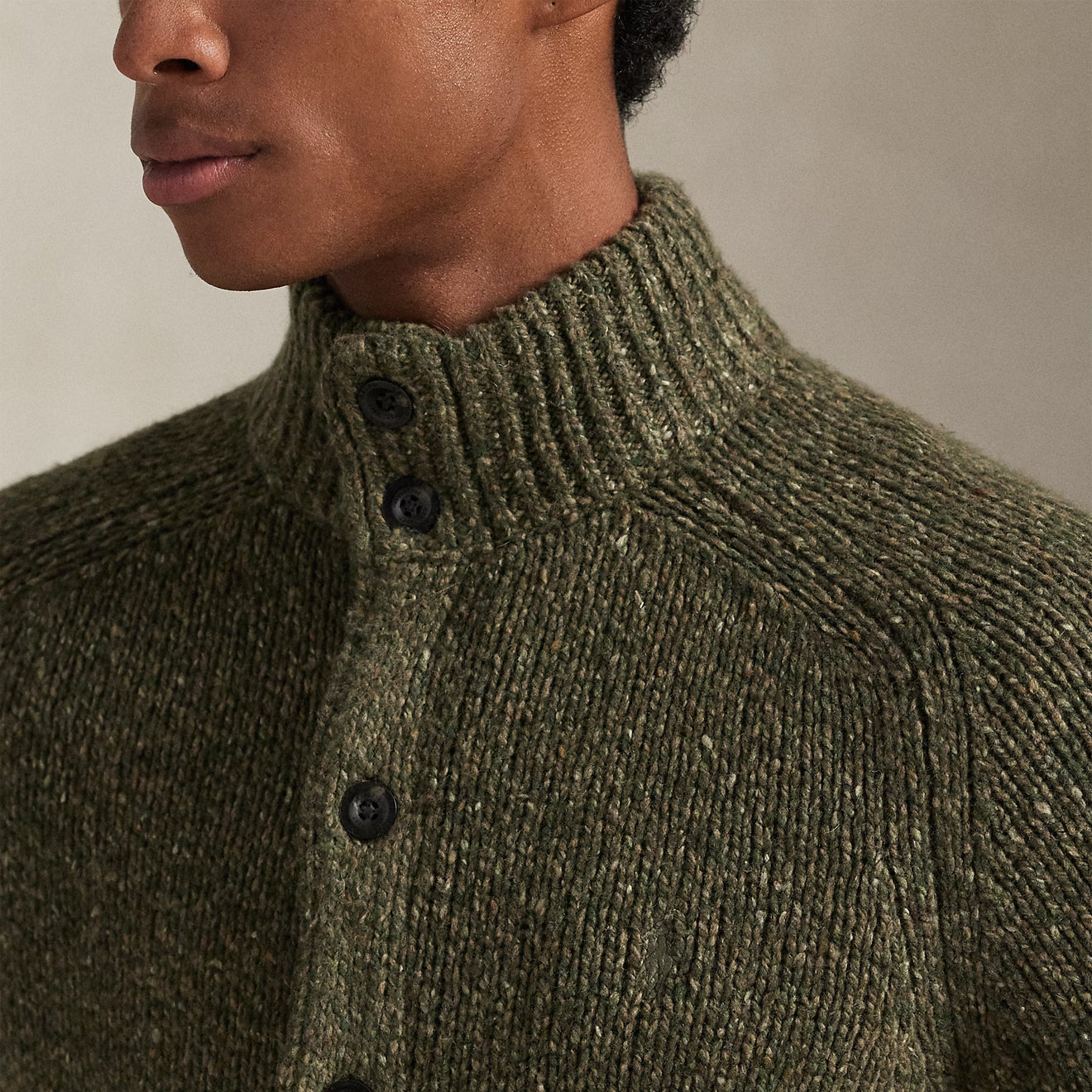 Polo Ralph Lauren Wool-Blend Mockneck Cardigan Olive Marl