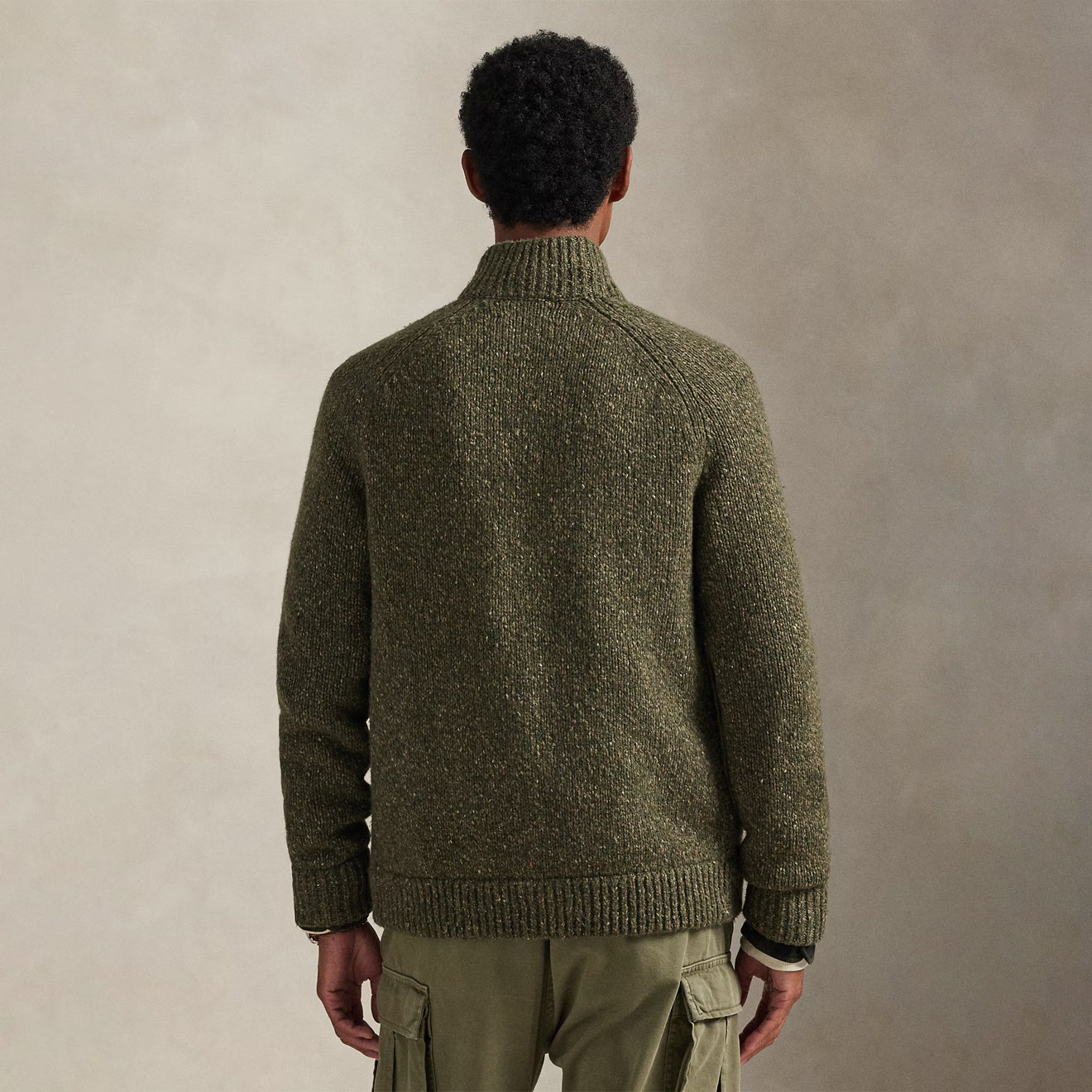 Polo Ralph Lauren Wool-Blend Mockneck Cardigan Olive Marl