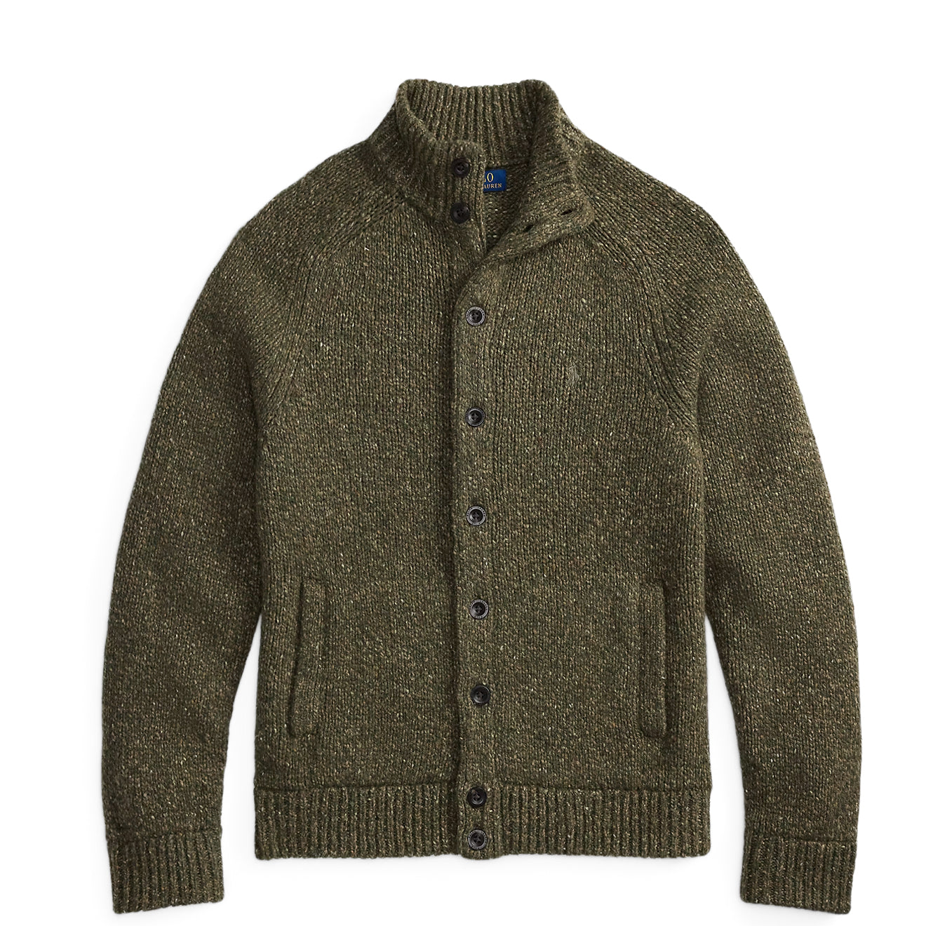 Polo Ralph Lauren Wool-Blend Mockneck Cardigan Olive Marl
