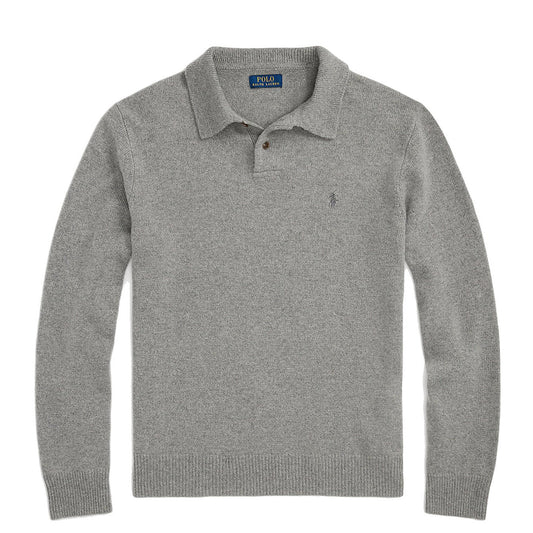 Polo Ralph Lauren Wool-Cashmere Polo-Collar Jumper Fawn Grey Heather