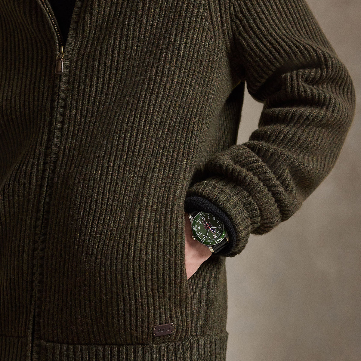 Polo Ralph Lauren Wool Cashmere Full-Zip Sweater Ekanite Olive Heather