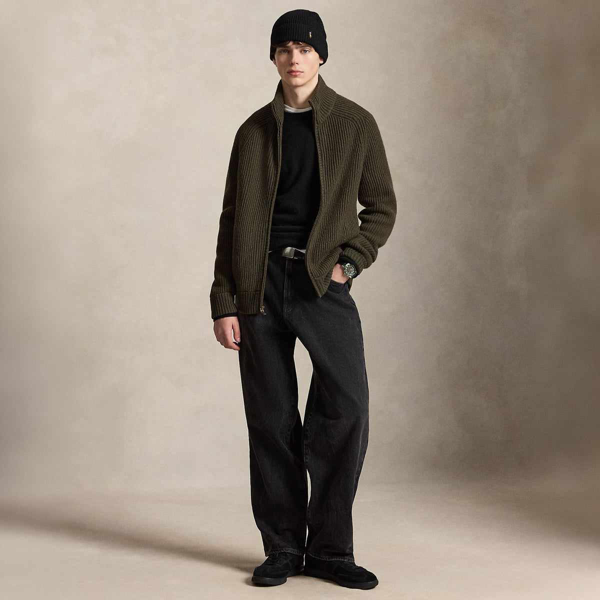 Polo Ralph Lauren Wool Cashmere Full-Zip Sweater Ekanite Olive Heather