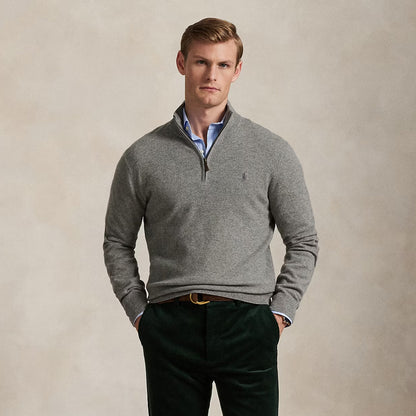 Polo Ralph Lauren Wool Quarter-Zip Sweater Fawn Heather Grey