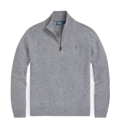 Polo Ralph Lauren Wool Quarter-Zip Sweater Fawn Heather Grey