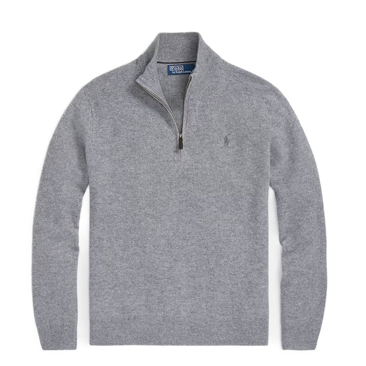 Polo Ralph Lauren Wool Quarter-Zip Sweater Fawn Heather Grey