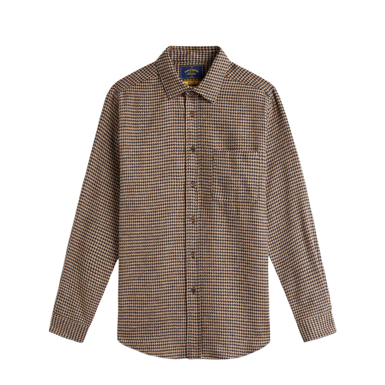 Portuguese Flannel Abstract Pied Poule Button Down Shirt Navy