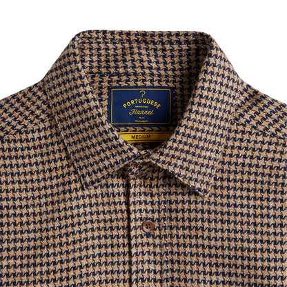 Portuguese Flannel Abstract Pied Poule Button Down Shirt Navy