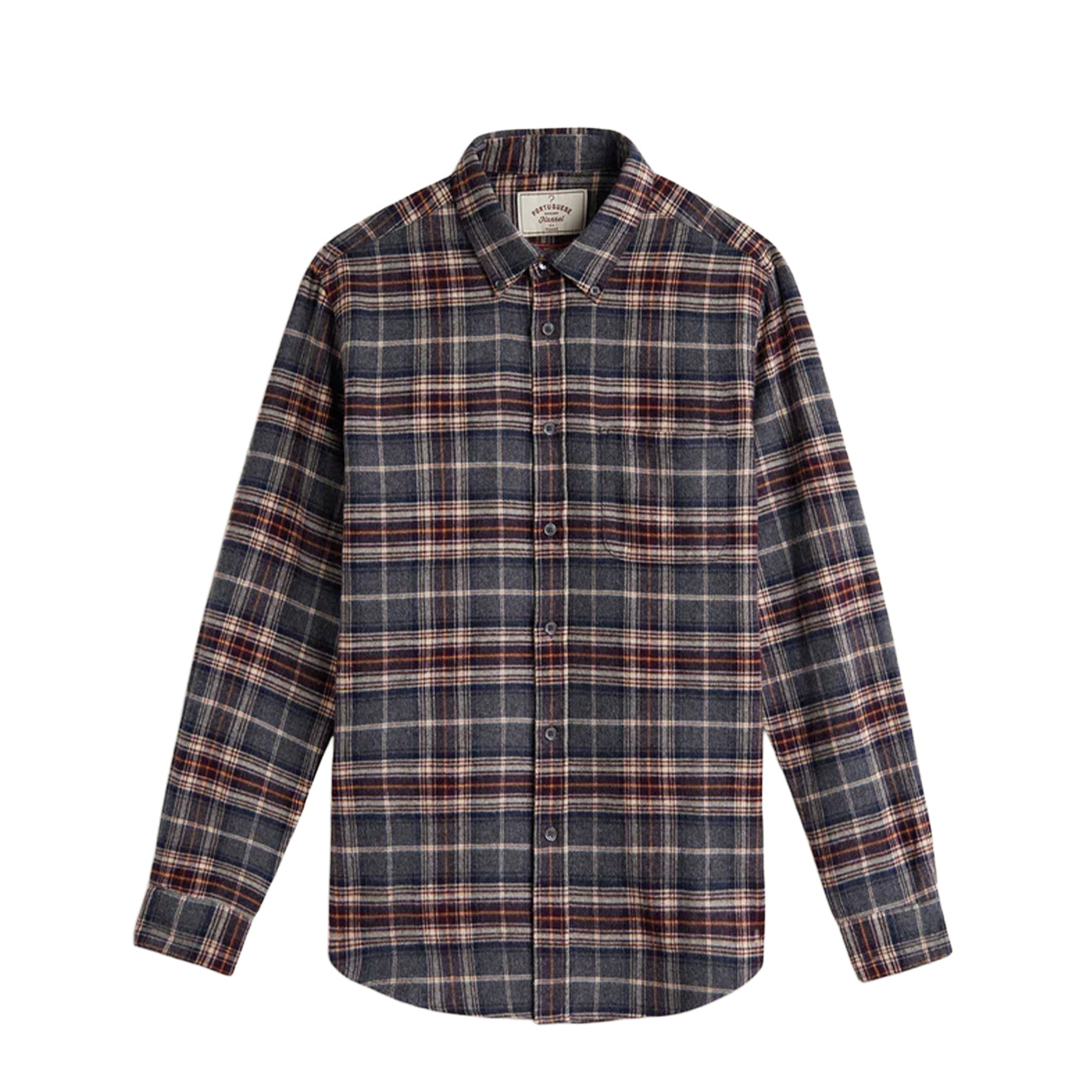 Portuguese Flannel Augusta Button Down Shirt Grey / Burgundy