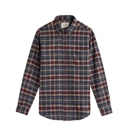 Portuguese Flannel Augusta Button Down Shirt Grey / Burgundy
