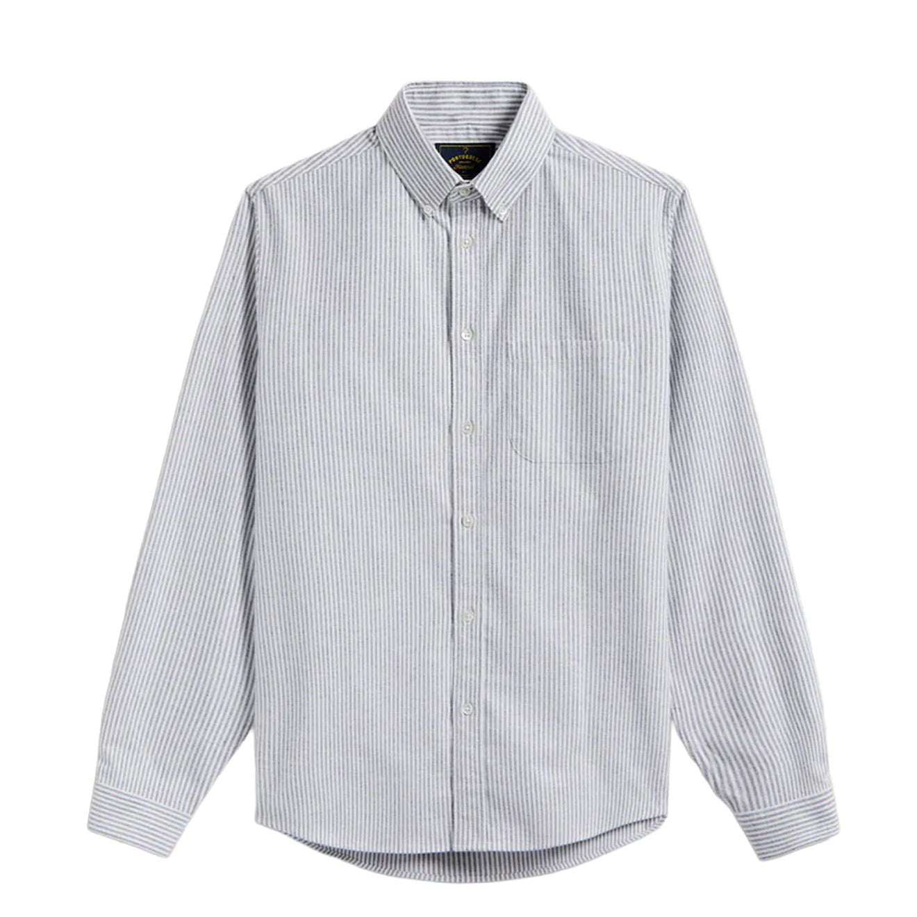 Portuguese Flannel Brushed Oxford Stripe Button Down Blue - The Sporting Lodge